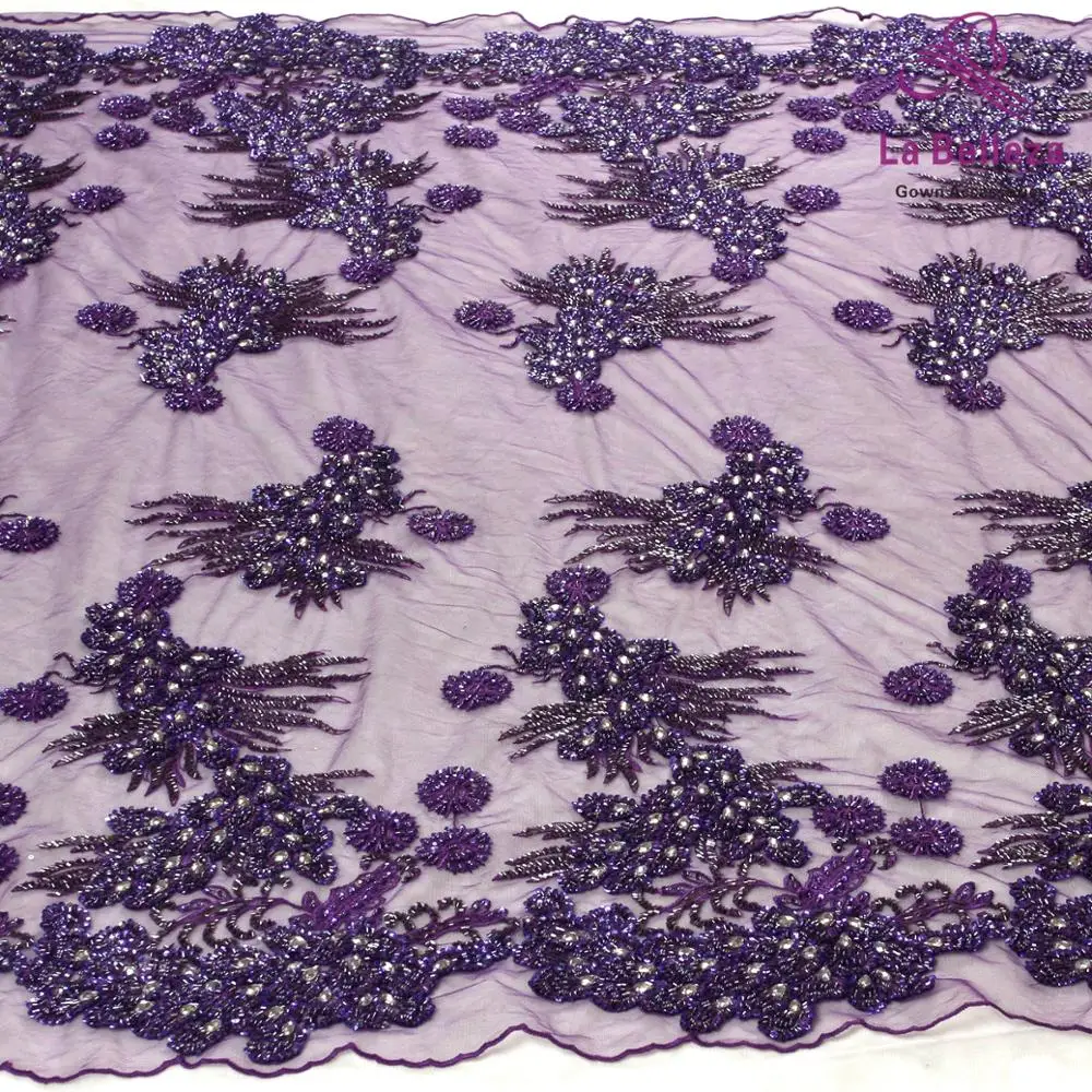 La Belleza Purple tea green,lack blue  super heavy hand beaded beaded  prom dress lace fabric 1 yard