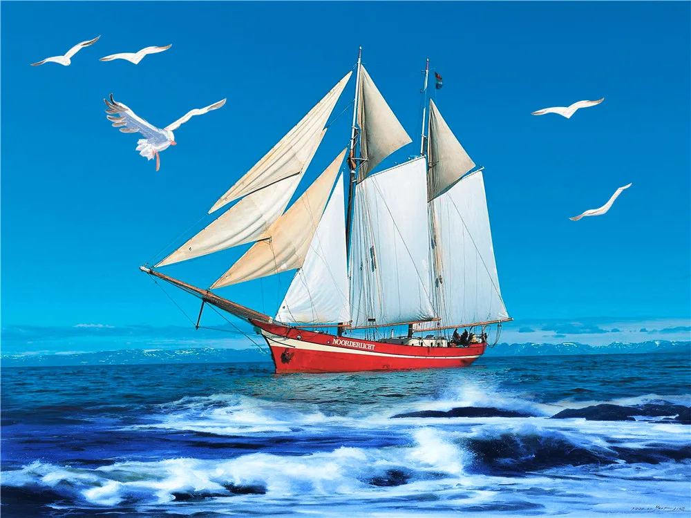 

Blue Sky and Sea Sailor Themed Photography Backdrop Printed Seagull Sailboat Kids Children Birthday Party Photo Booth Background