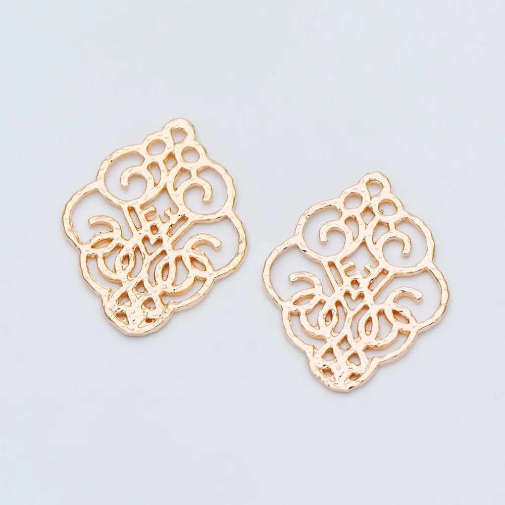 

10pcs Filigree Charm Connectors, Gold Plated Brass Earring Charms, Necklace Pendants with Loops 28x23mm (GB-583)