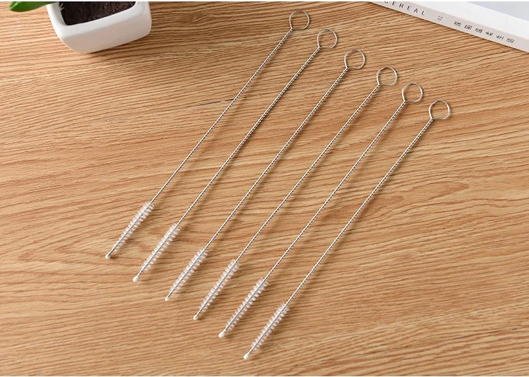 

High quality Stainless Steel Nylon Straw Cleaning Brush Drinking Straw Cleaner Bottle Clean Tools 205x60x13mm W9133