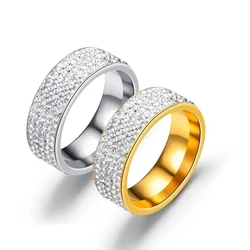 Wholesale Jewelry -- Titanium steel 5 Row Lines Clear Crystals Rings for Men Women No Change Color