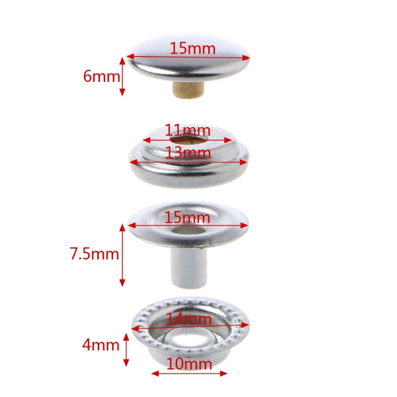 100 Pcs Stainless Steel Fastener Snap Press Stud Cap Button Marine Boat Canvas