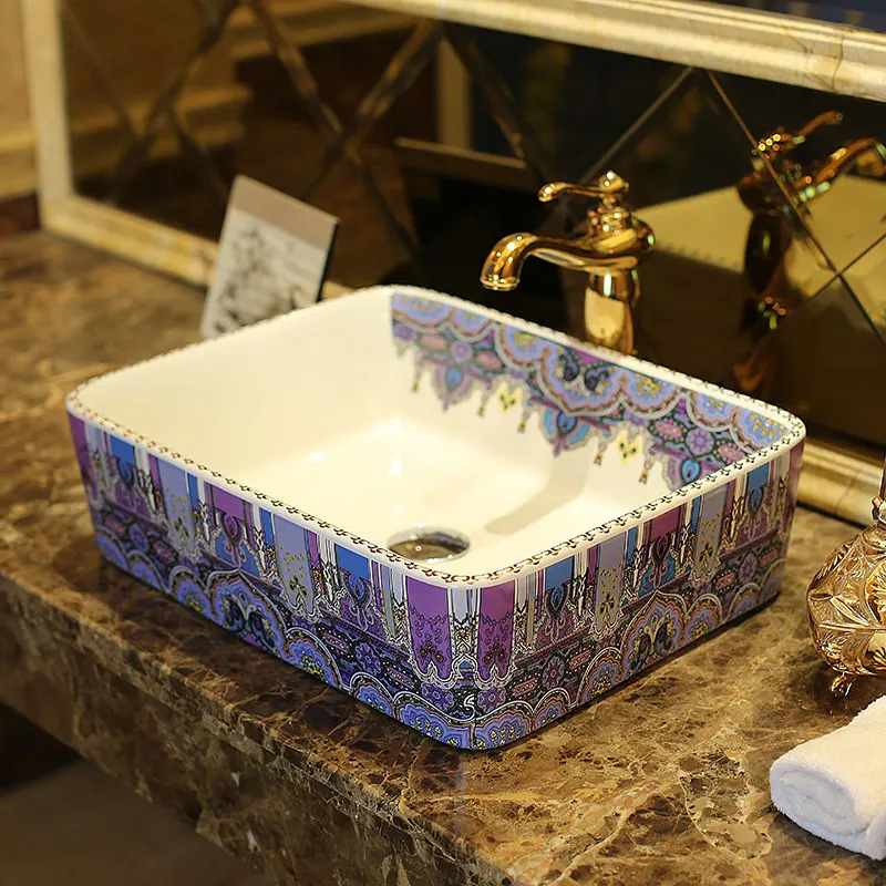 

Rectangular Jingdezhen Bathroom ceramic sink wash basin Porcelain Counter Top Wash Basin Bathroom Sinks antique bathroom sink