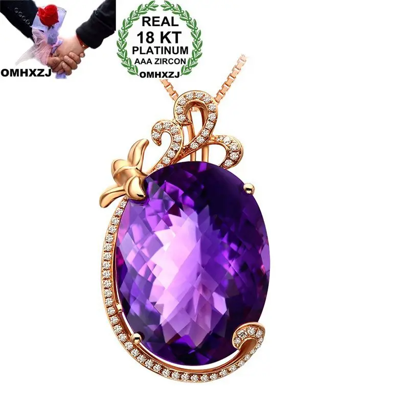 OMHXZJ Wholesale European Fashion Woman Girl Party Wedding Gift Amethyst AAA Zircon 18KT Rose Gold Pendant Necklace NA130