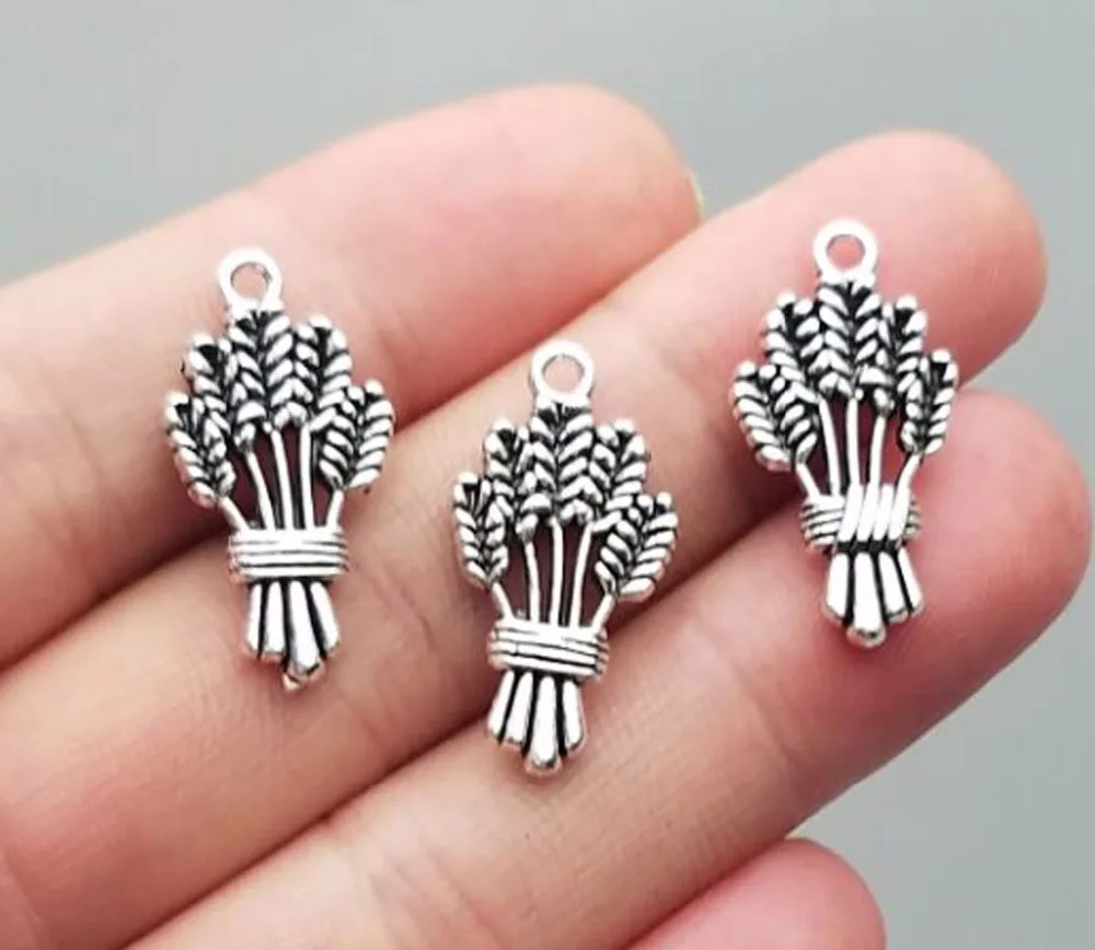 25pcs/lot--24x13mm Antique Silver Plated Wheat Rice Charms Bumper Harvest Pendants DIY Supplies Jewelry Making Accessories