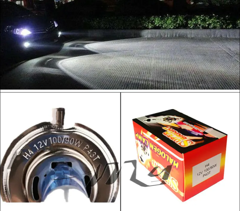 H4 100W 12V Halogen Bulb h4 super white Fog Lights High Power Car Headlights Lamp Car Light Source parking auto