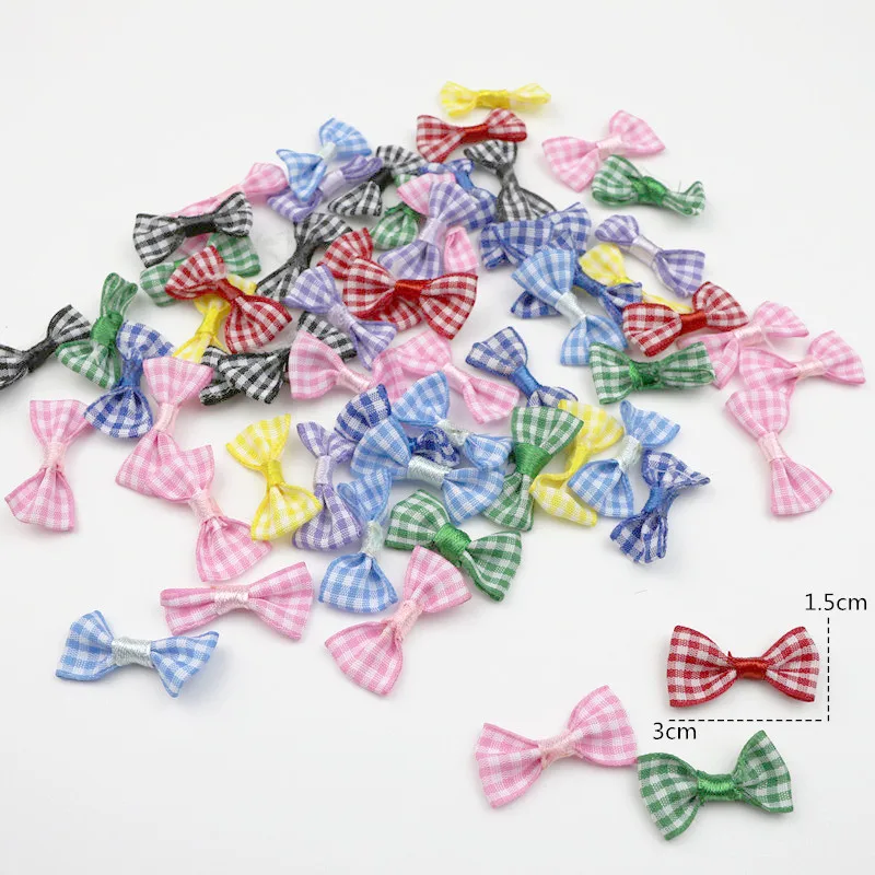 100Pcs Plaid Fabric Small Ribbon Bows DIY Craft Supplie Headwear Garment Doll Toys Applique Accessories Wedding Decor Bowknots