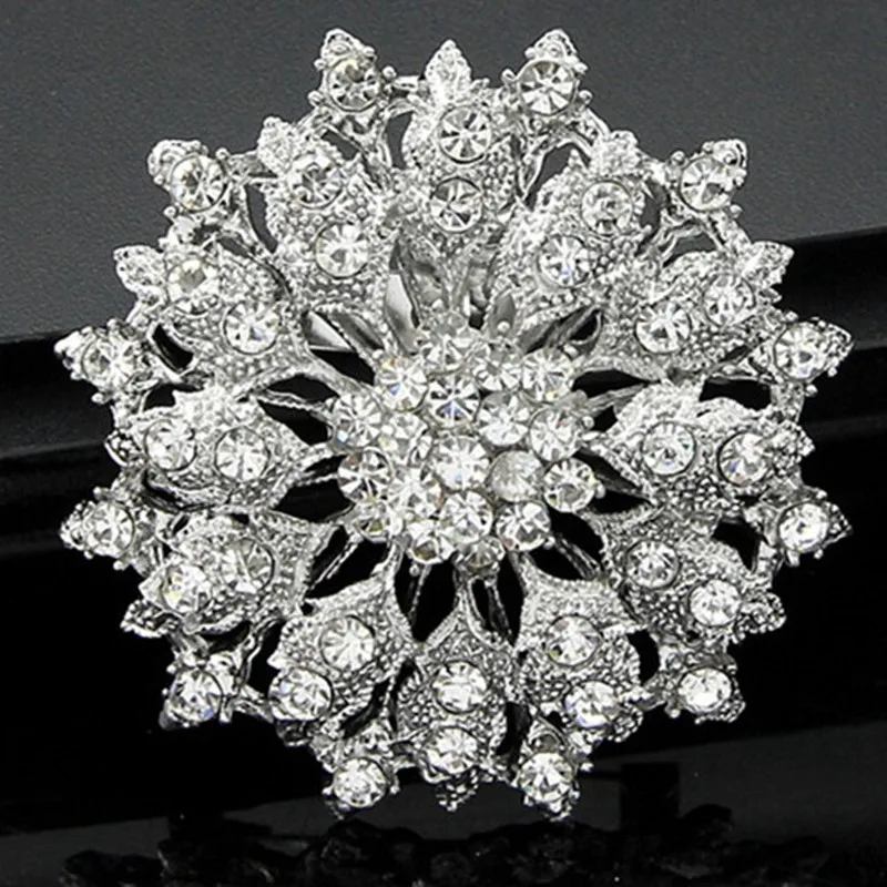 

Vintage Fashion Clear Crystal Rhodium Plated Alloy Flower Wedding Women Brooch Bouquet Cake Brooch Pins