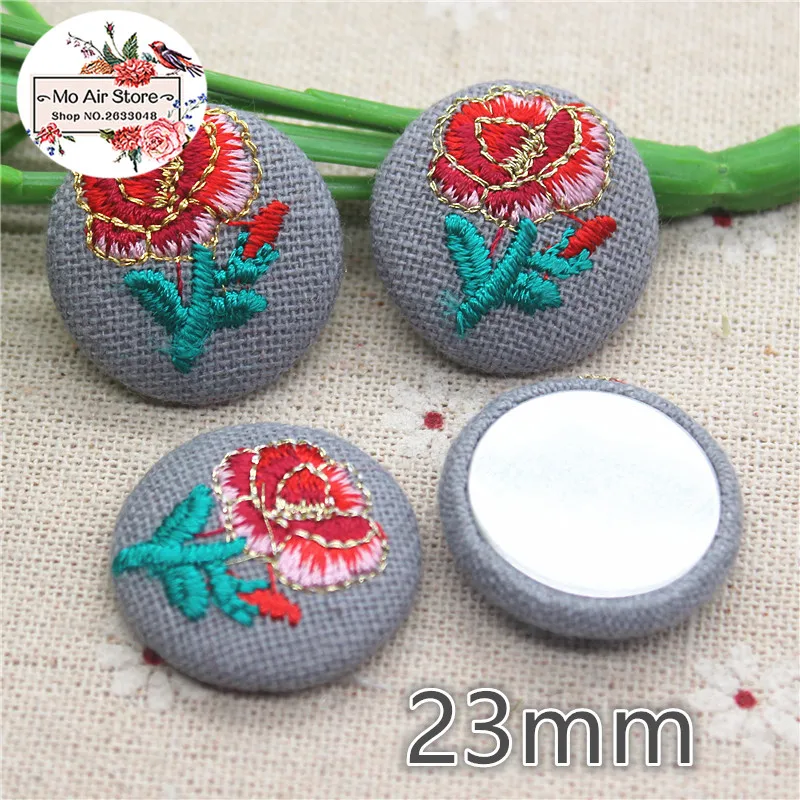 10 pz 23mm ricamo fiore Flatback tessuto coperto bottoni rotondi casa giardino artigianato Cabochon Scrapbooking artigianato fai da te