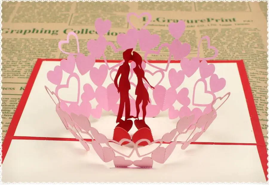 10pcs 3D Kissing Lover Couple Handmade Kirigami Origami For Wedding Party Anniversary Invitation Cards Card Postcard