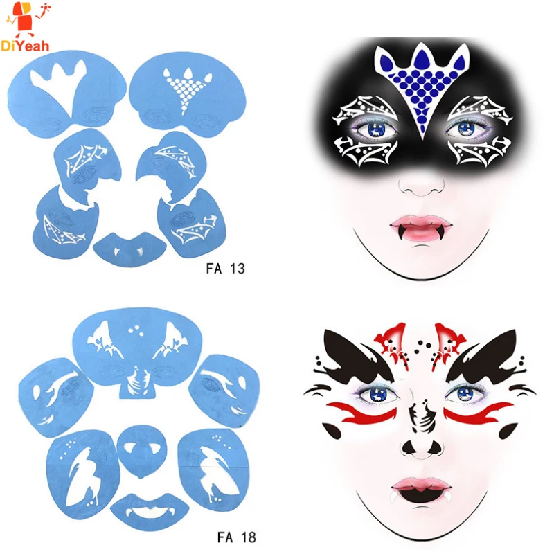 Soft Face Paint Stencil modello riutilizzabile Tattoo Painting strumenti per il trucco Eye Body Design fai da te per Halloween Christmas Party Fox