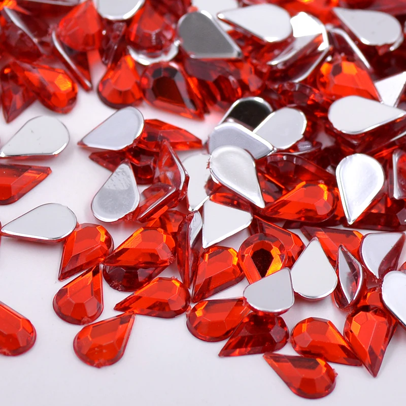 JUNAO 5*8mm Colorful Drop Crystal Rhinestone Flatback Acrylic Gems Nail Crystal Stones Non Sewing Scrapbook Beads For DIY Crafts