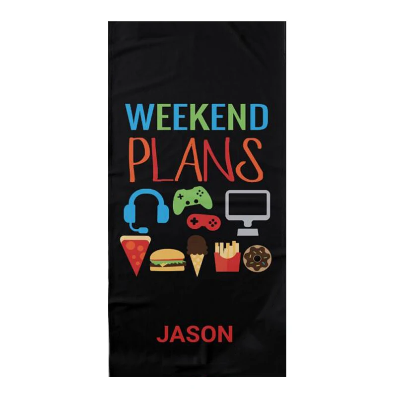 Funny Video Game Weekend Plan Beach Shower Towel for Video Gamer Personalised Gaming Gift Novelty Headphone Pizza Bathroom 140cm