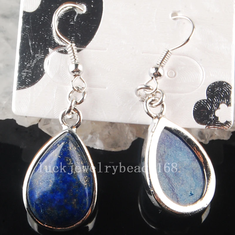 Fashion Jewelry 15x25mm Beatiful Natural Lapis Lazuli Drop Art Earrings 1Pair C3613