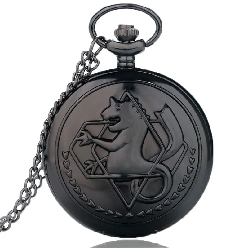 

2018 New Black Tone Fullmetal Alchemist Pocket Watch Cartoon Quartz Clock Hour Anime Boys Gift Wholesale