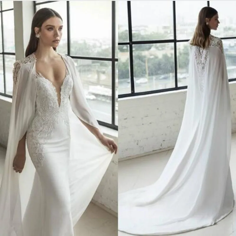 Luxury Wedding Cape Chiffon Bridal Jacket Bolero long Sleeveless Wraps White Ivory Custom Made Accessories Jackets