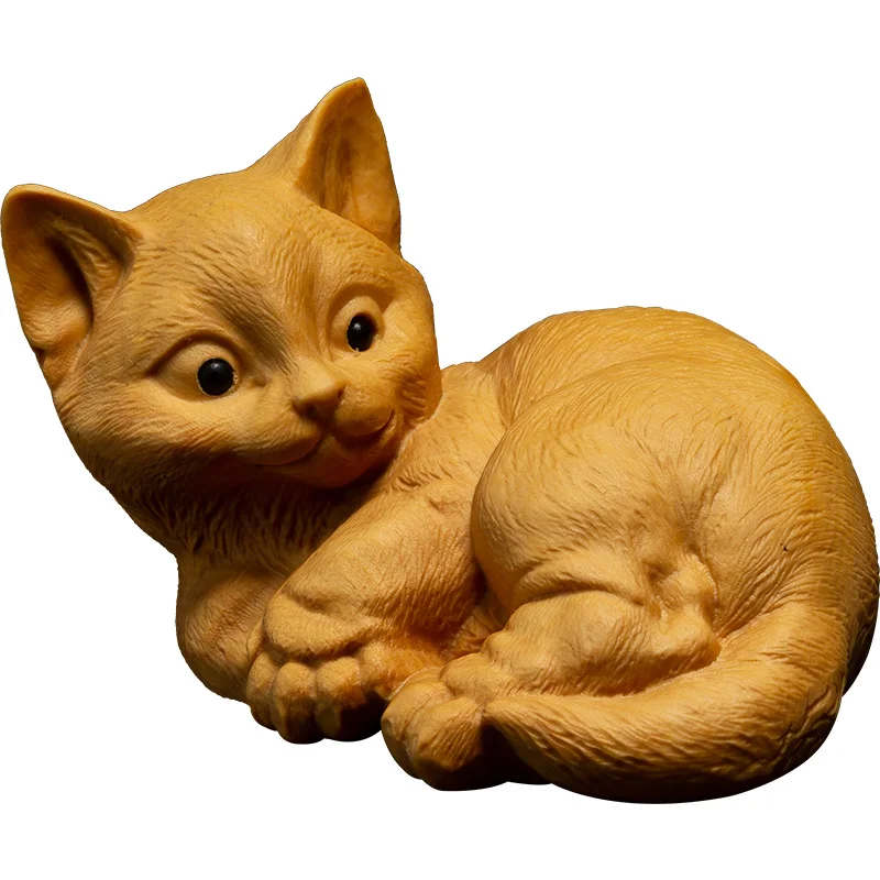 Charming Wooden Lucky Cat Statues, Hand-carved Animal Ornaments, Exquisite Craft, Ideal Car Decor and Gift, Unique Cat