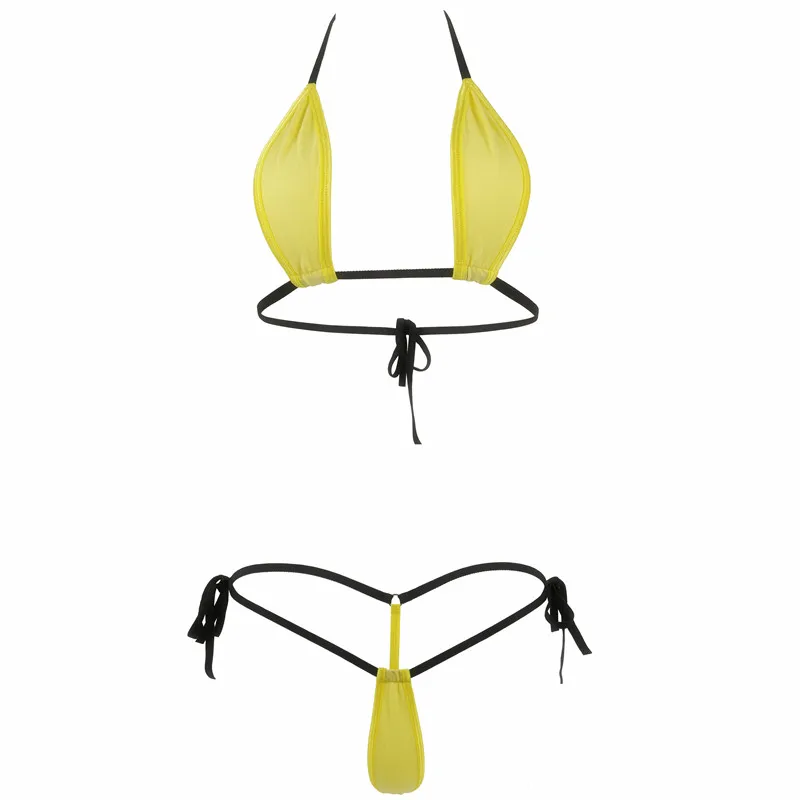 Teardrop Mini Micro Bikinis Sexy Tiny Swimwear Swimsuit Women Female Bandage Halter BathingSuit Beach Sunbath Yellow Biquini Set