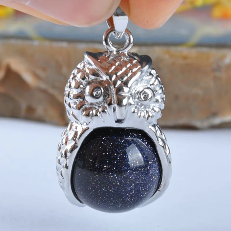 Blue Sandstone Bead Pendant Jewelry For Woman Gift Owl Fashion S958