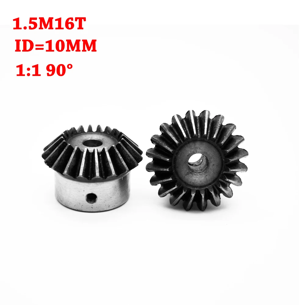 

New 2Pcs 10mm 1:1 Bevel Gear 1.5 Modulus 16 Teeth ID= 10mm 90 Degree Steel Gears Free shipping