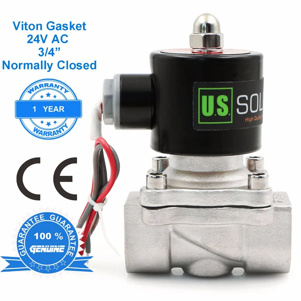 

U.S. Solid 3/4" Stainless Steel Electric Solenoid Valve 24V DC Normally Closed for water, air, diesel, CE Certified