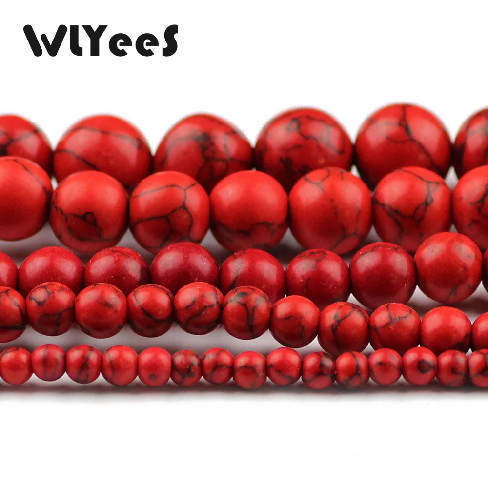 WLYeeS Factory price Red synthetic bead Natural stone 4 6 8 10 12mm Round Loose bead for jewelry Necklace Accessories Making DIY