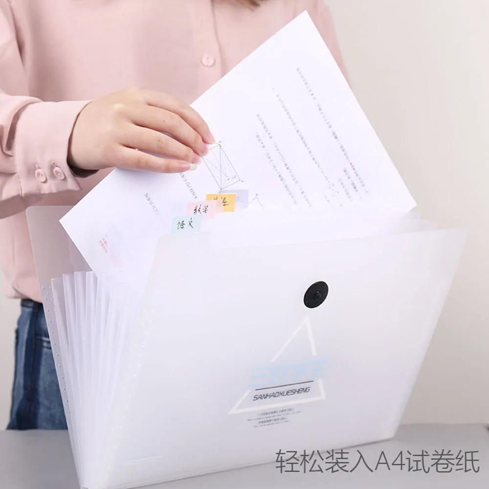 1Pc Transparent A4 Expanding Wallet 8 Layer PP Folder Ticket Bag Buckle Design Water