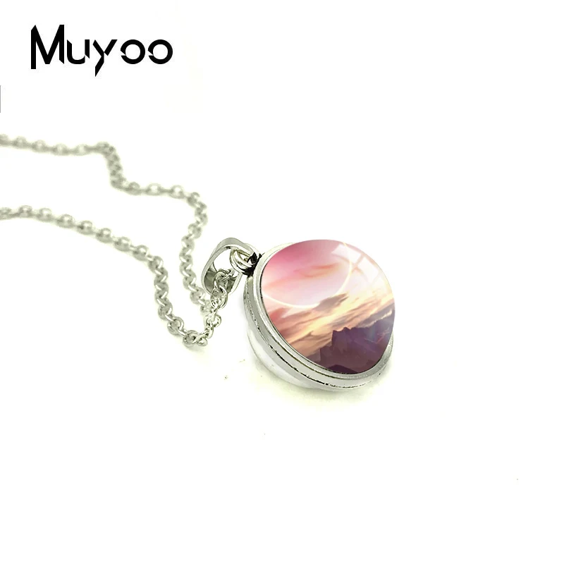 2019 New Solar Eclipse Double Sided Pendant Space Galaxy Necklace Round Glass Dome Cabochon Jewelry