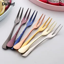 2pcs/Set Mini Delicate Stainless Steel Appetizer Forks Two Prong Snack Fruit Dessert Forks Cocktail Tasting Forks Party Picks