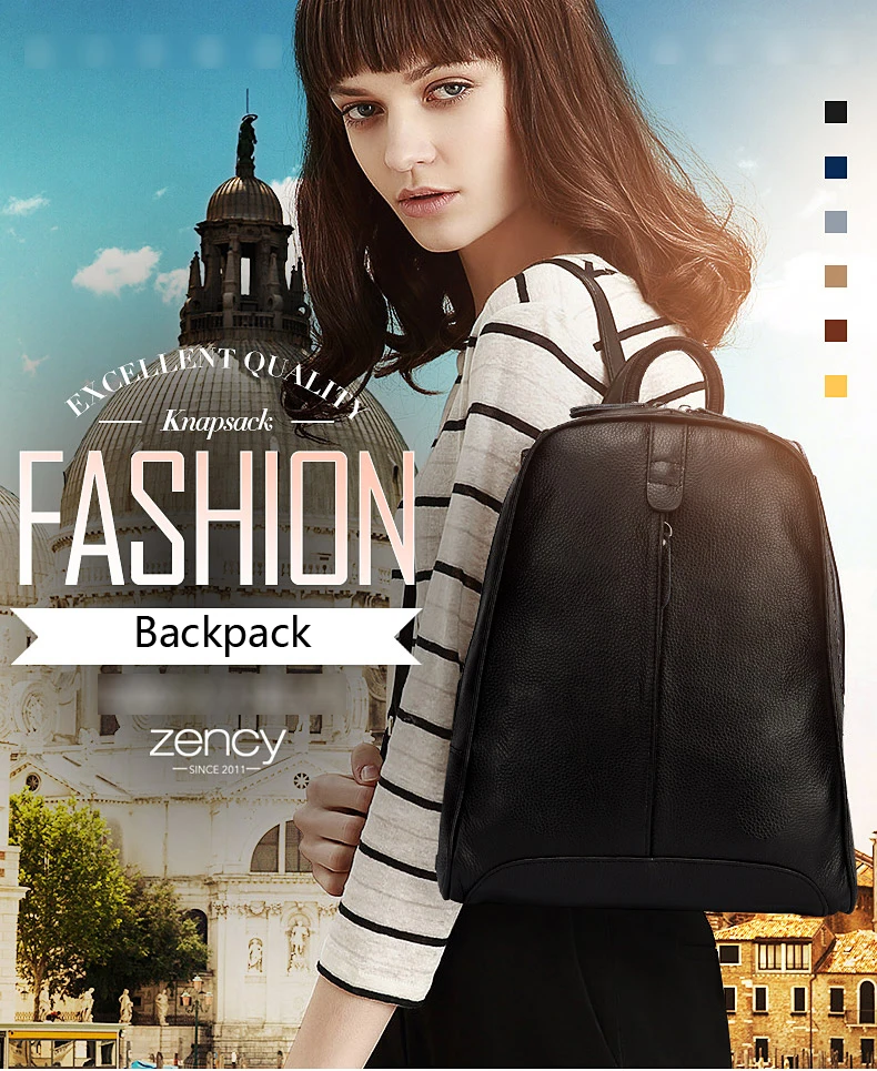 Zency Damen-Rucksack aus 100% Echtleder, Modischer Bronze-Rucksack mit Großer Kapazität und Vielen Taschen, Einfacher Tagesrucksack für die Arbeit – Detail 18