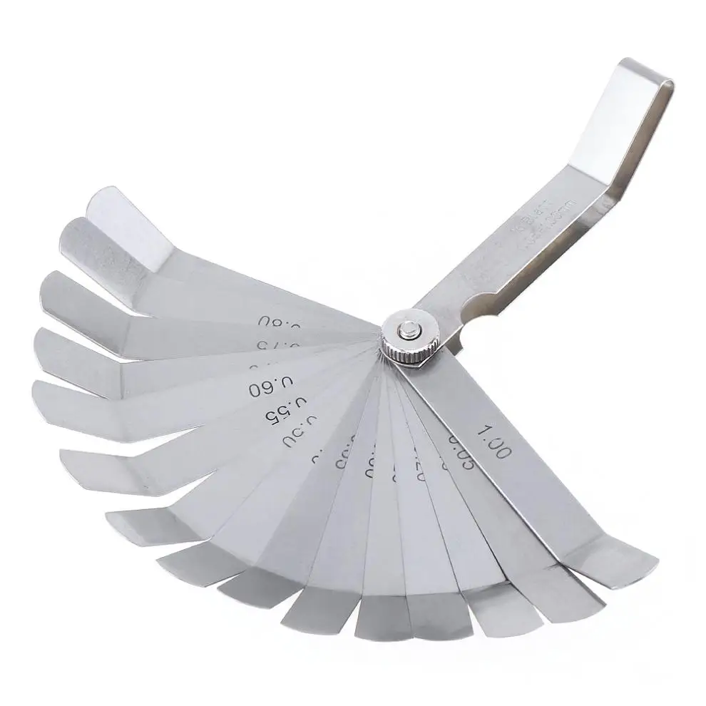 100A16 0.05 - 1mm Thickness Curved Stainless Steel Gapped  Filler Feeler Gauge with 16pcs Blades for Woodworking Measurement