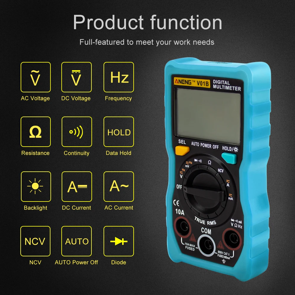 V01B Auto 4000 Counts True-RMS Button Automatic Digital Multimeter AC DC Voltage Current Ohm Meter Test V01B