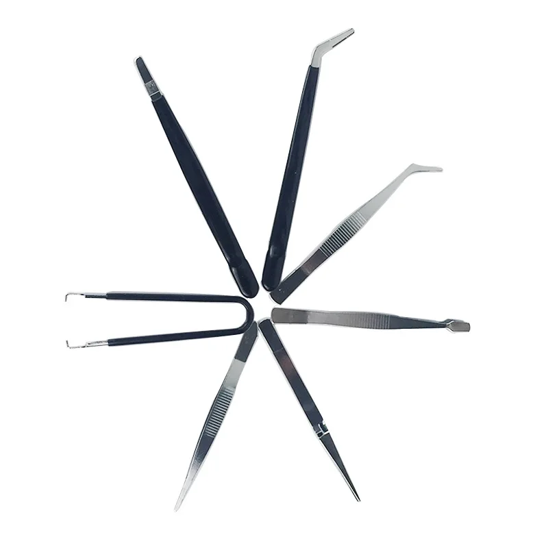 7 In 1 Precisie Esd Pincet Set Rvs Precisie Rechte Gebogen Pincet Voor Mobiele Telefoon Reparatie Tools Kit