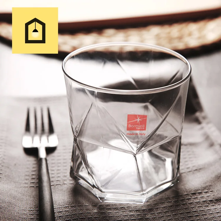 Taza de cristal para zumo y agua, vasos transparentes de alta calidad, geométricos, multicolor, soplado, Color púrpura y gris, hechos en Italia, venta al por mayor