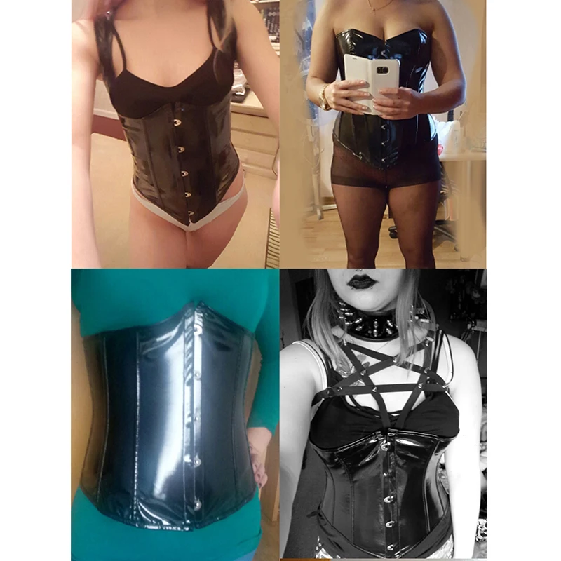 FLORAT Ladies Slimming Corsets And Bustiers Sexy PVC Lingerie Black Body Shaper Waist Trainer Corset Steampunk Underbust Top