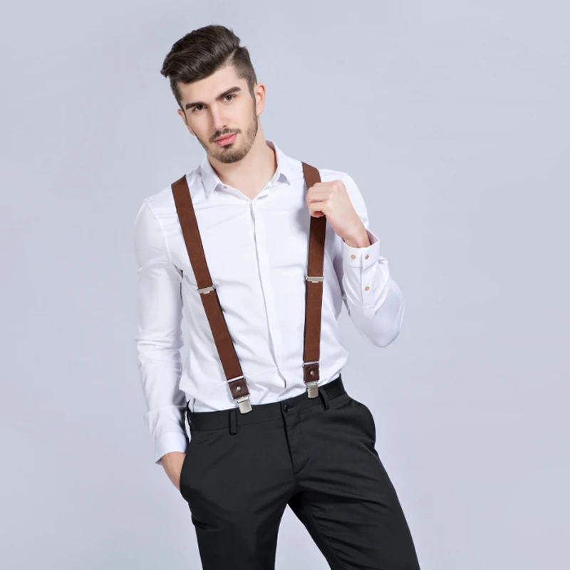 New Man\'s Suspenders 3 Clips Leather Braces Casual Suspensorios Trousers Strap 3.5*120cm Gift For Dad High Quality Tirantes