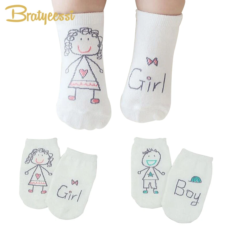 Cartoon Baby Socks Newborn Soft Cotton Baby Boy Socks White Toddler Socks for 0-4 Years 1 Pair