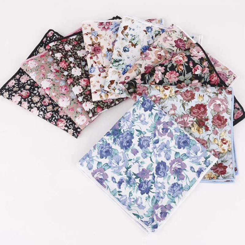 RBOCOTT Men's Handkerchief Cotton Floral Pocket Square 25cm*25cm  For Men Party Business Wedding Accessories