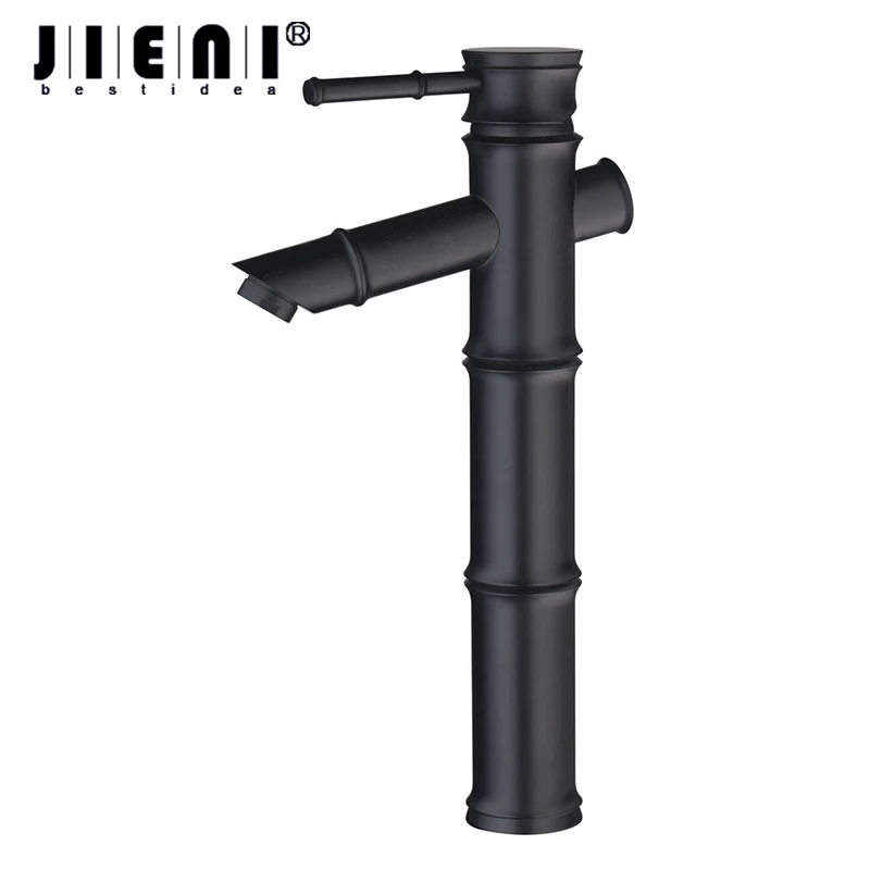 JIENI Oil Rubbed Black Bronze Bamboo Kitchen Sink Faucet Solid Brass Black Bathroom Basin Mixer Tap Counter Top Faucet