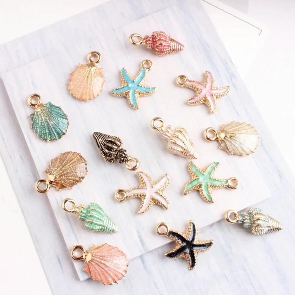 BLUELANS 15 Pcs/Set Colorful Shell Conch Starfish Enamel Charms Shell  Charms for Bracelet Necklace Jewelry DIY Craft Accessory