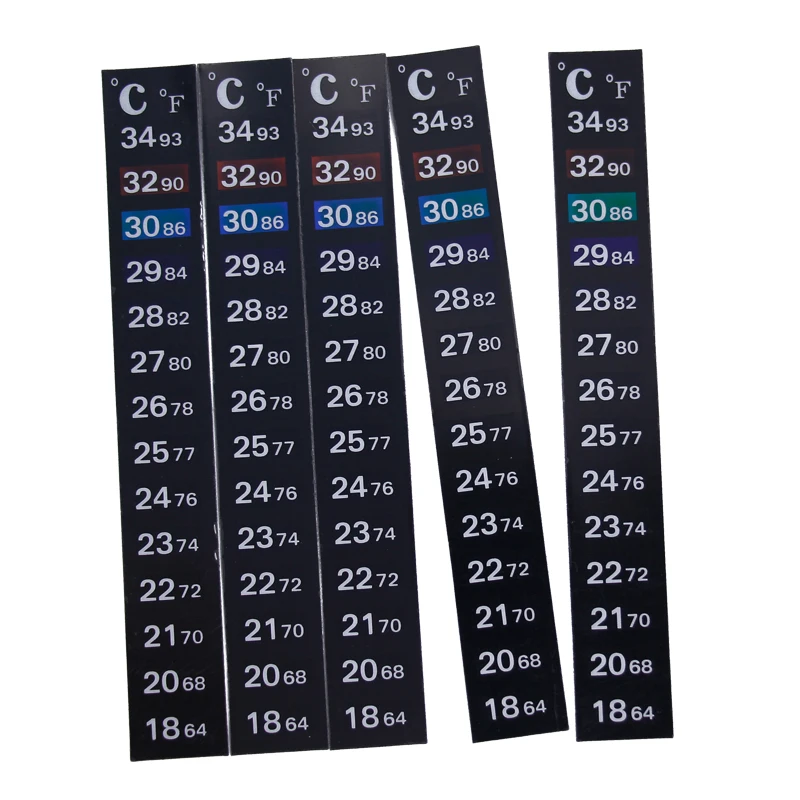 5pcs Thermometer Strip Stick-on Color Temperature Sticker Adhesive Sticky Scale Aquarium Fish Tank 30% Off