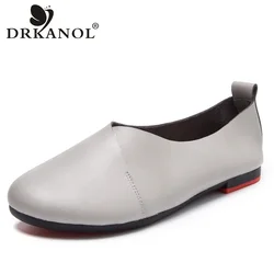 DRKANOL 2024 Genuine Leather Women Loafers Summer Slip On Flat Casual Shoes Black White Flats Moccasins Ladies Ballet Shoes