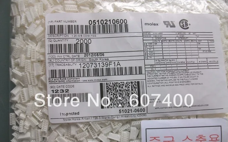 0510210600 CONN HOUSING 6POS 1.25MM NATURAL 51021-0600 MOLEX Connectors terminals housings 100% new and original parts