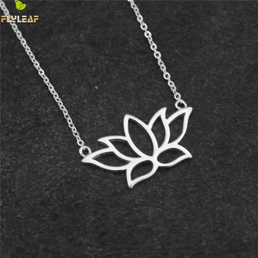 Flyleaf 925 Sterling Silver Buddhist Elements Lotus Flower Necklaces & Pendants For Women Elegant Lady Sterling-silver-jewelry