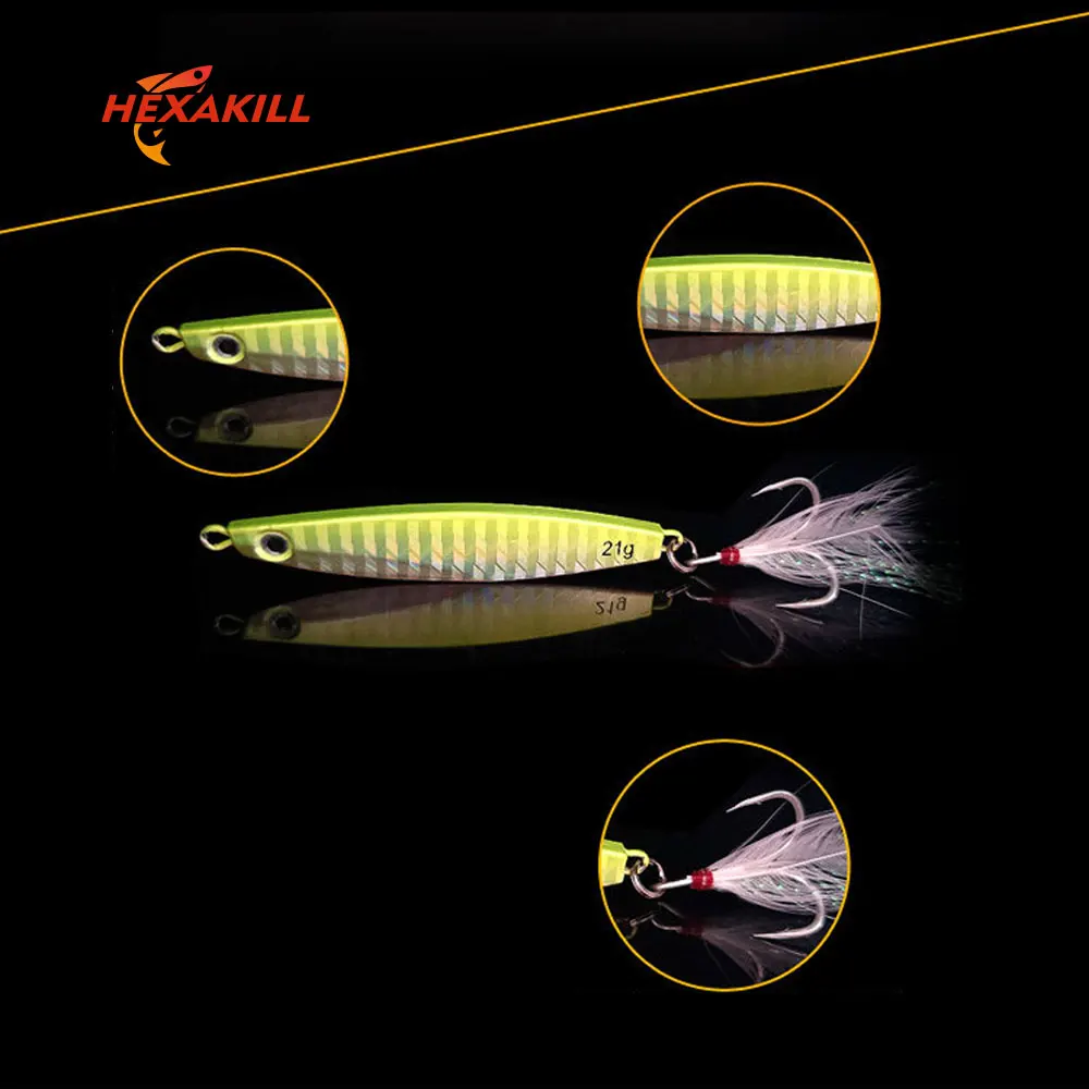 HEXAKILL 1pc 7colors Laser Metal Jig 7g 10g 14g  Jigging Lead Fish Fishing Lure metal lures fishing jig supplies for pike