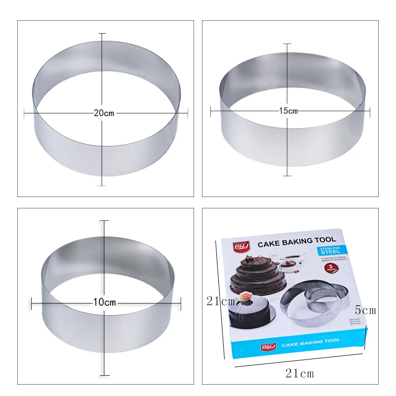 3PCS/Set Stainless Steel Mousse Rings Cookie Cutter Big Round Shape Baker Mold Fondant Jelly Cake Cutter Baking Tool Kitchen