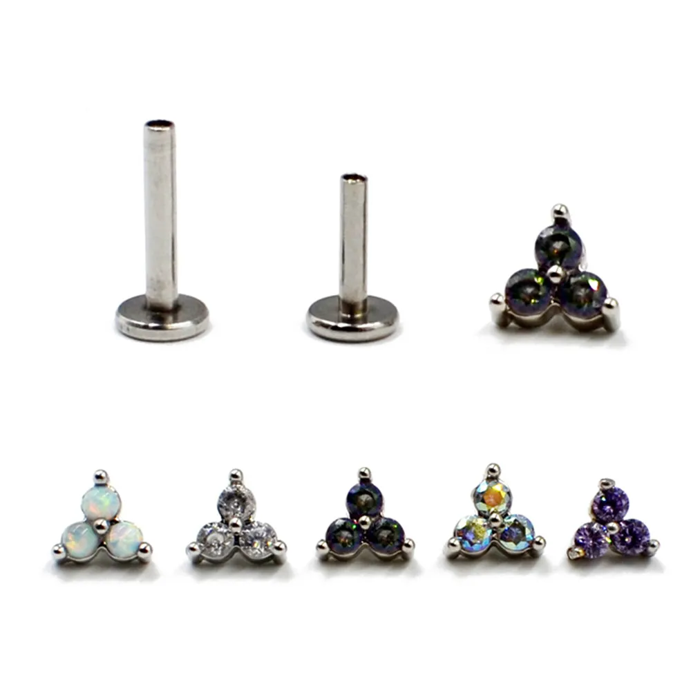 1PC Triangle Zircon Labret Studs Earring Internal Threaded Opal Tragus Cartilage Piercing Jewelry