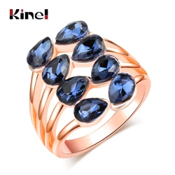 Kinel Hot Blue Crystal Ring For Women Fashion Geometric Multilayer Rose Gold Wedding Ring Vintage Jewelry Wholesale 2018