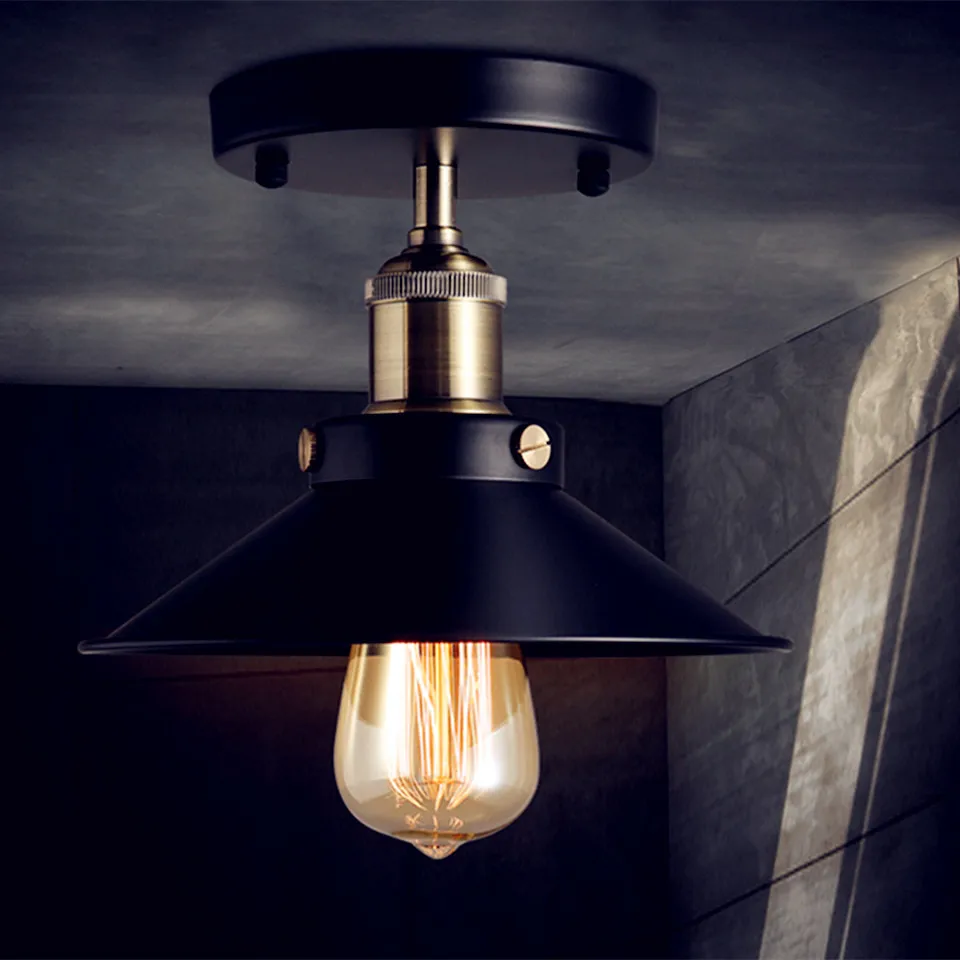 Loft Vintage Ceiling Lamps E27 Black Metal Shade Lamp Ceiling Light Personality Simple Country Balcony Lighting,CL04