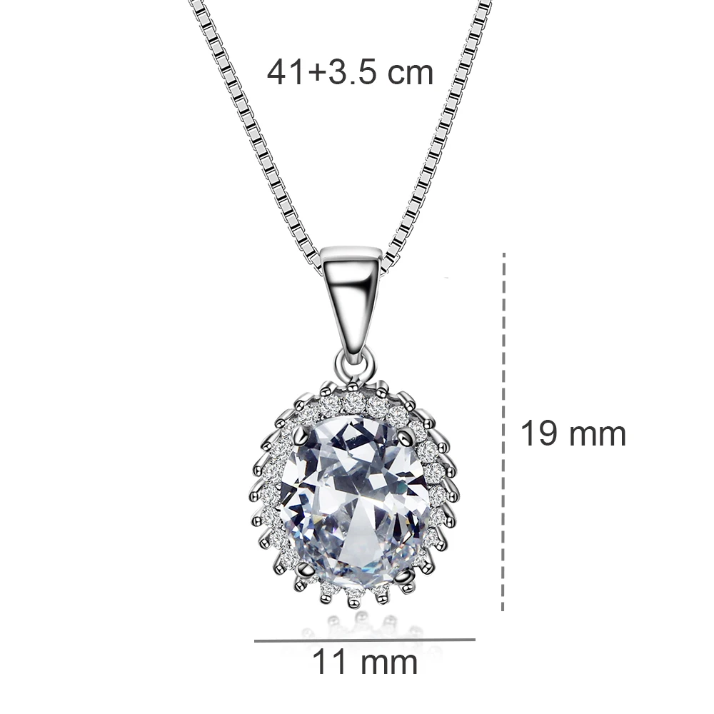 Statement 925 Sterling Silver Pendant Necklace Top Quality Oval Cut Zircon Silver Chain Suspension Jewellery Jewelry for women